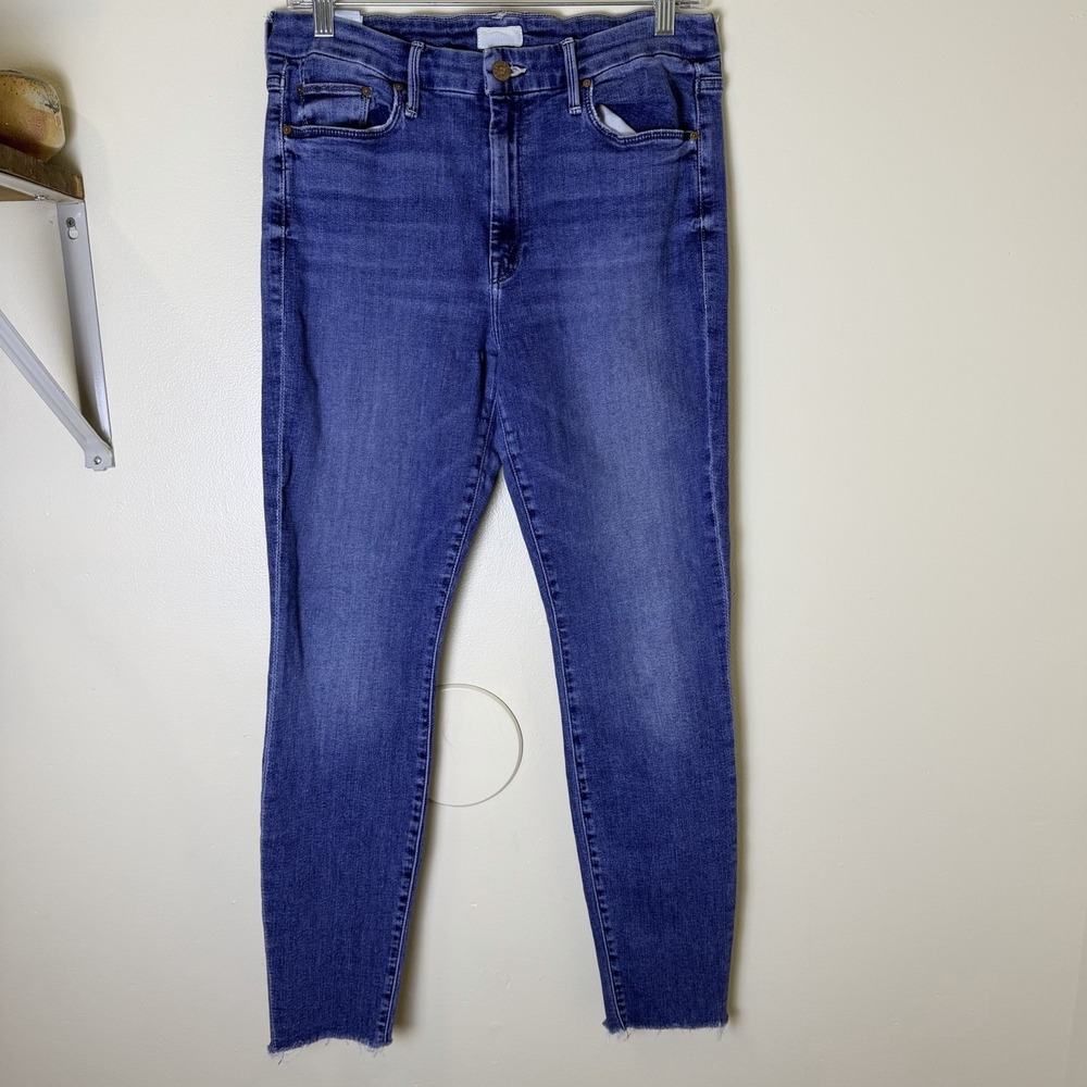 Mother The Looker Ankle Fray Stretch Skinny Jeans Women's Size 31 Blue Denim